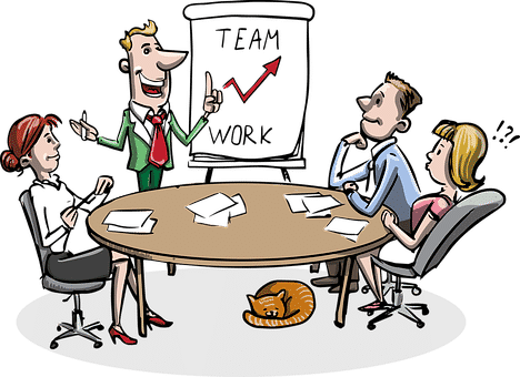 Une illustration représantant un responsable animant une réunion d'équipe.